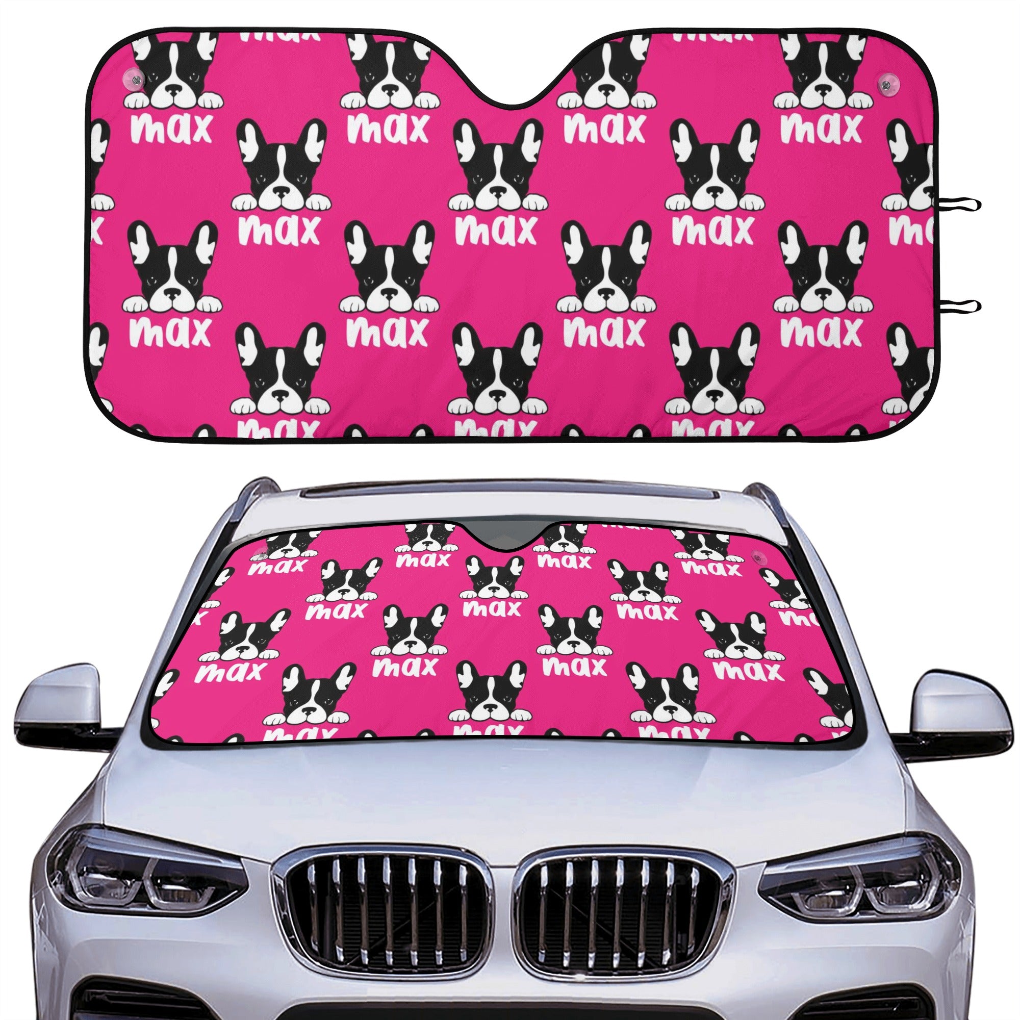 Custom Car Auto Sun Shade with Frenchie's Name - Car Auto Sun Shade