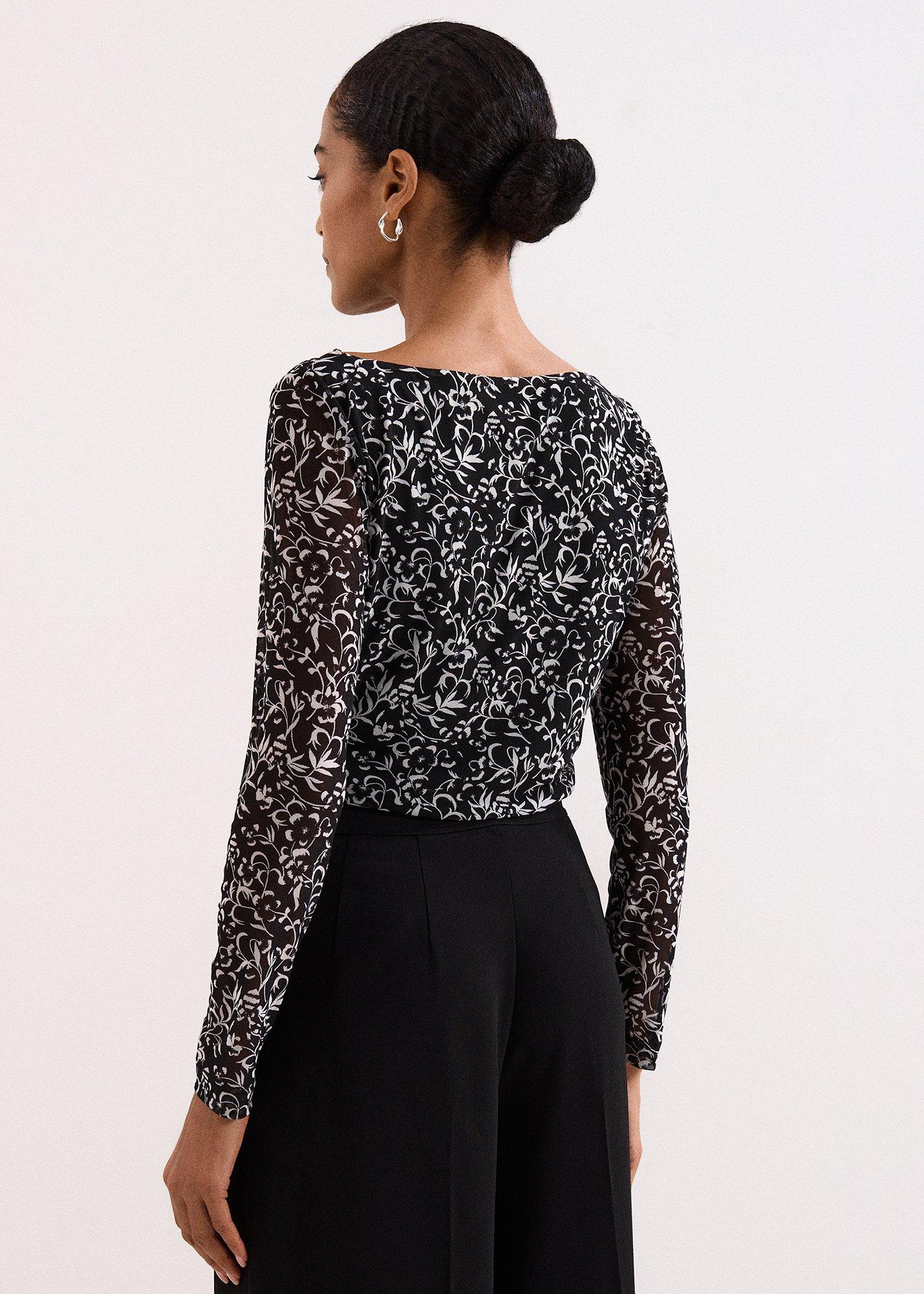 Tammy Printed Cowl Neck Mesh Top