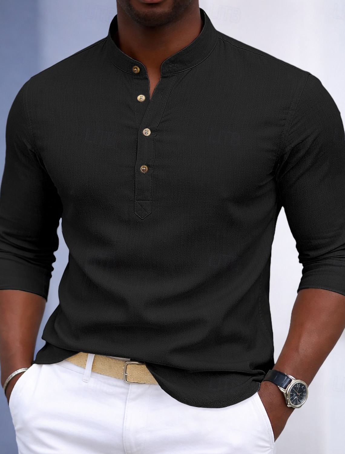 Men's Shirt Dress Button Up Pullover Solid Color Daily Business Black