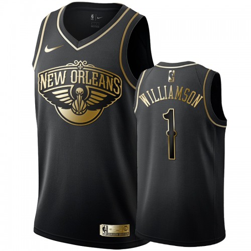 Nike New Orleans Pelicans #1 Zion Williamson Mens Black Golden Edition Swingman NBA Jersey Mens