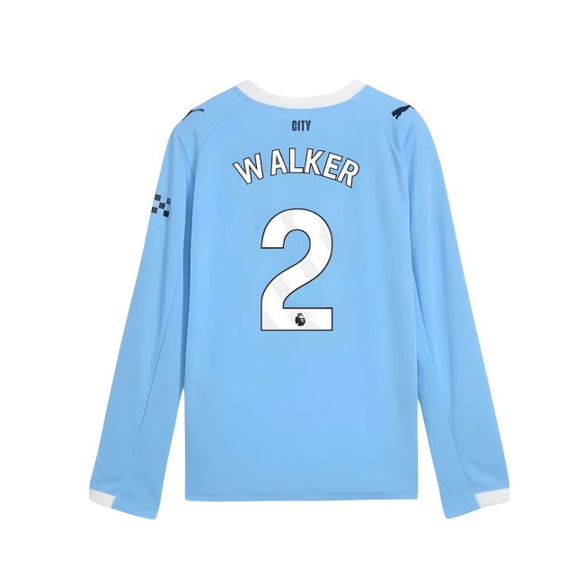 2025-2026 Man City Long Sleeve Home Shirt (Kids) (Walker 2)