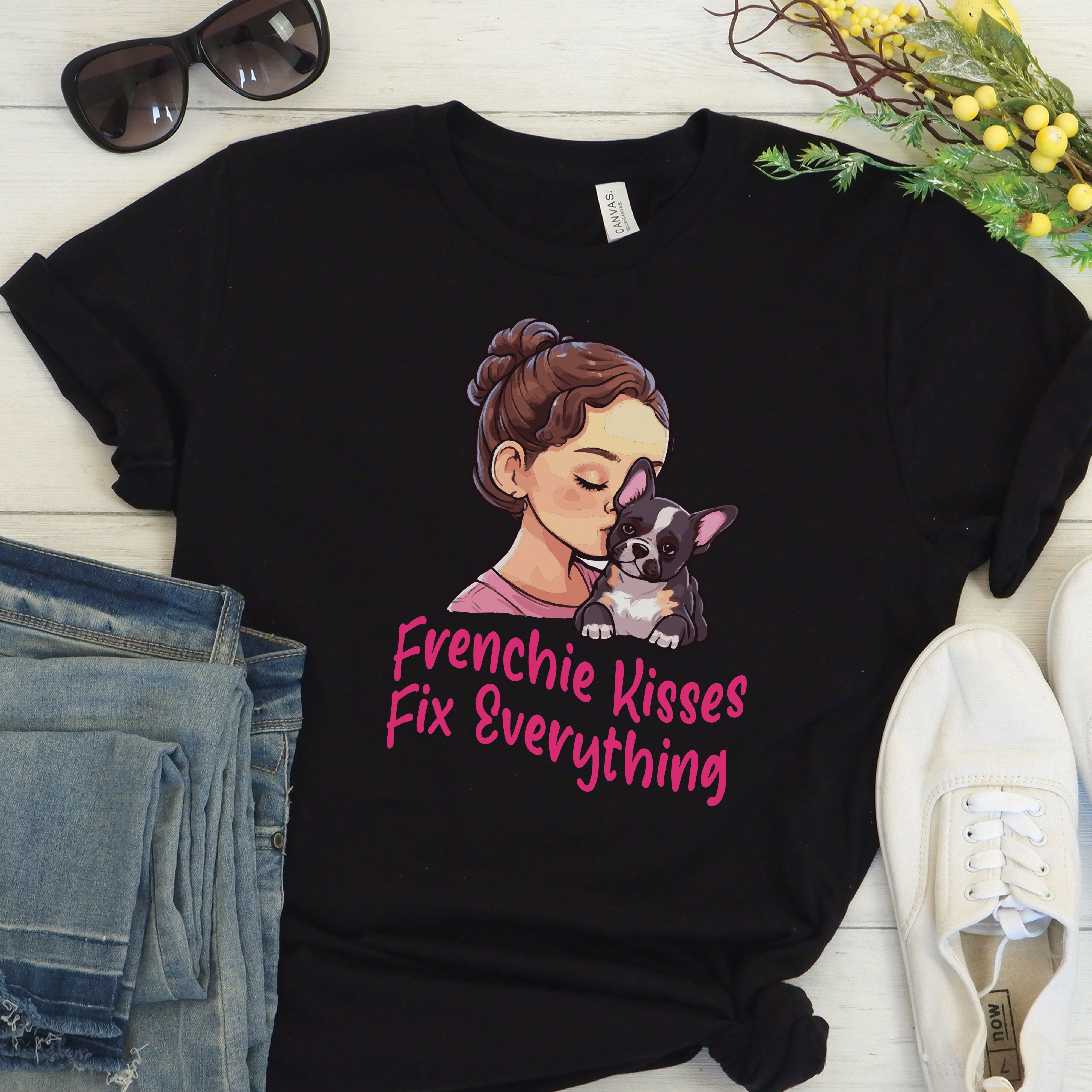 Lifestyle-Driven Frenchie Kisses - Unisex T-shirt for Fashion Lovers