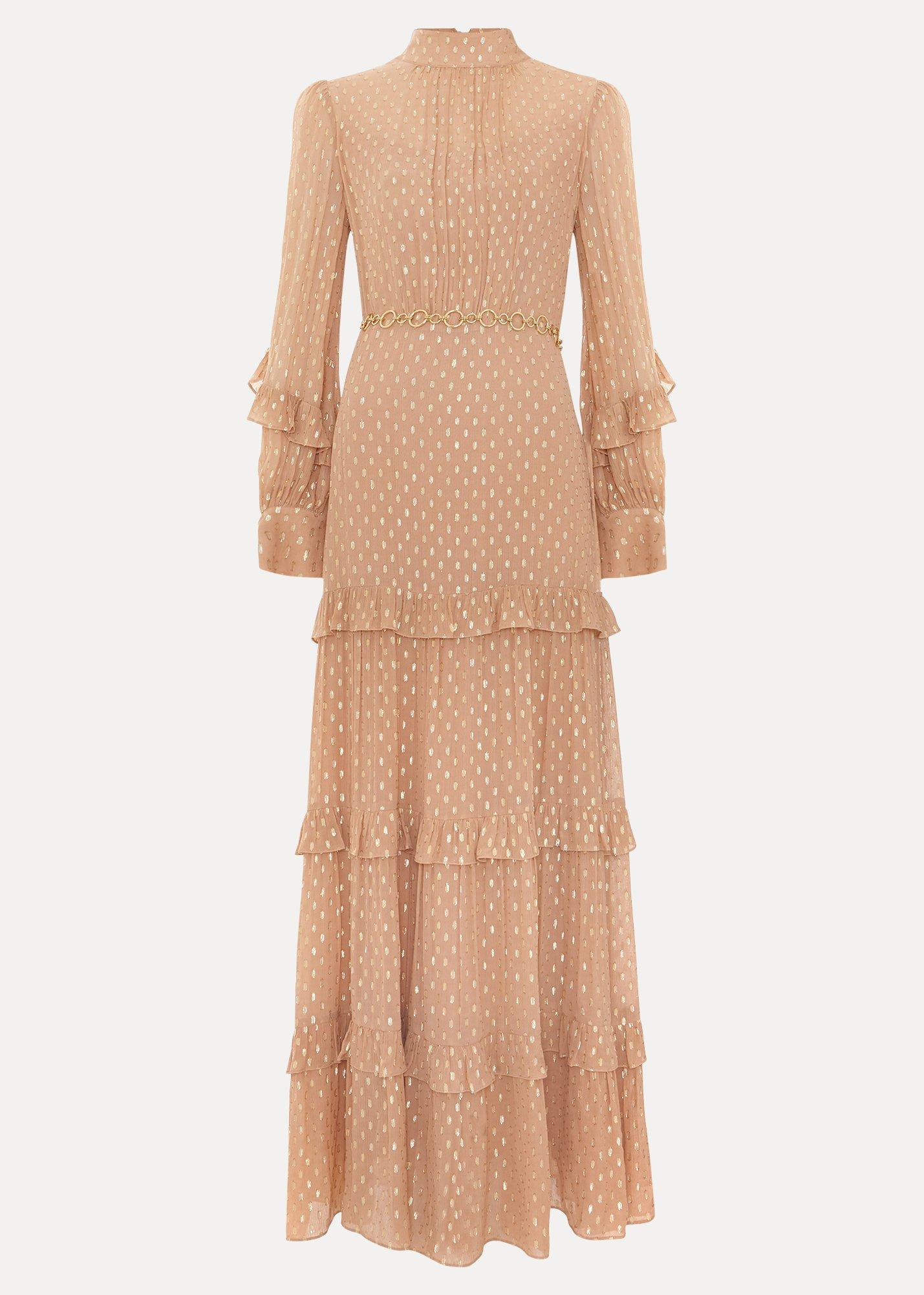 Priscilla Shimmer Ruffle Maxi Dress