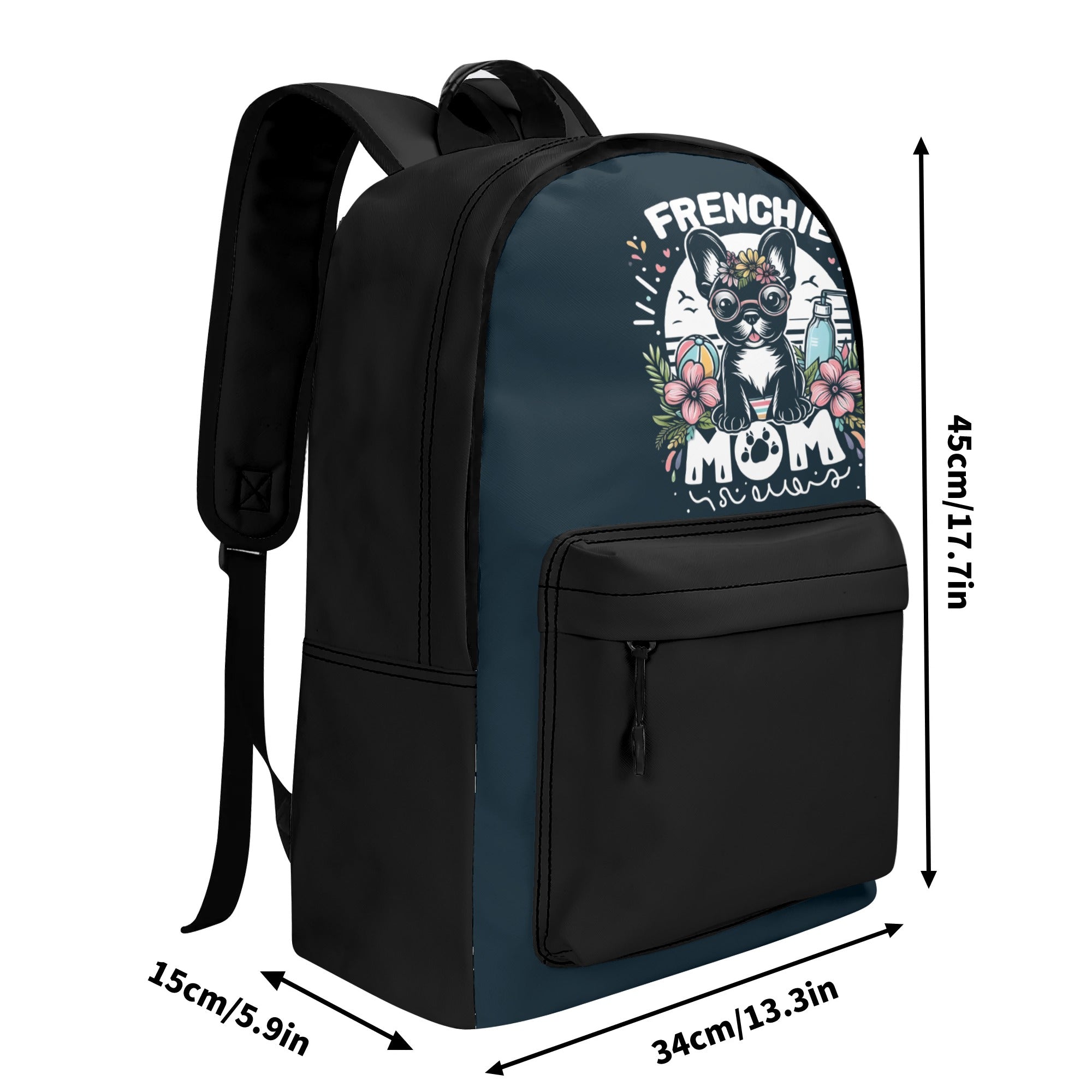 Frenchie Mom - 17 Inch (PU) Leather Backpack