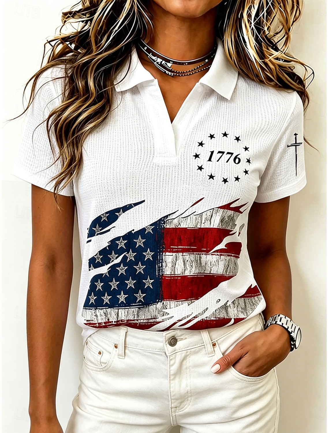 American Independence Day Women's Shirt Graphic USA American Flag Vintage Stylish Long Sleeve V Neck Long Tops Casual Daily Holiday Blue White Red Red / Blue Summer Spring