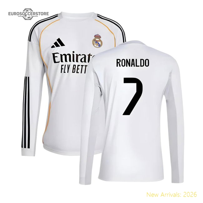 2025-2026 Madrid Real Madrid Long Sleeve Home Kit Shirt (Ronaldo 7)