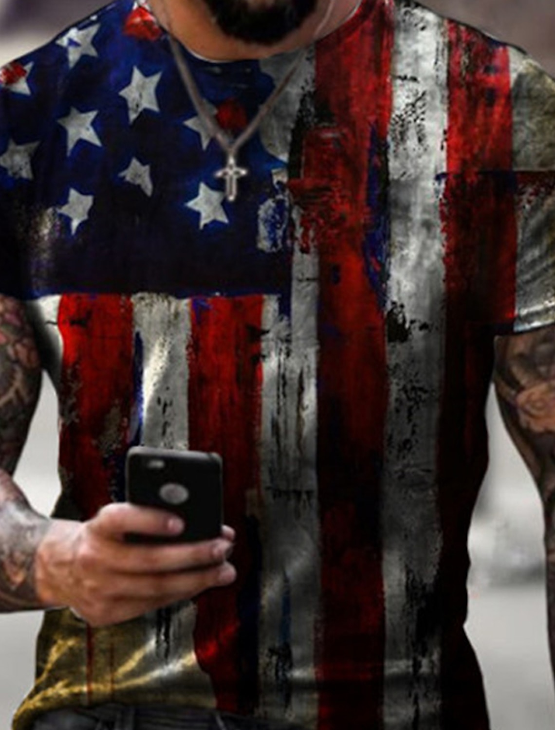 4th of July 2026 250th Memorial Day Men's Patriotic Patriot Graphic 3D Print American Flag Veteran Crew Neck Short Sleeve T-Shirt