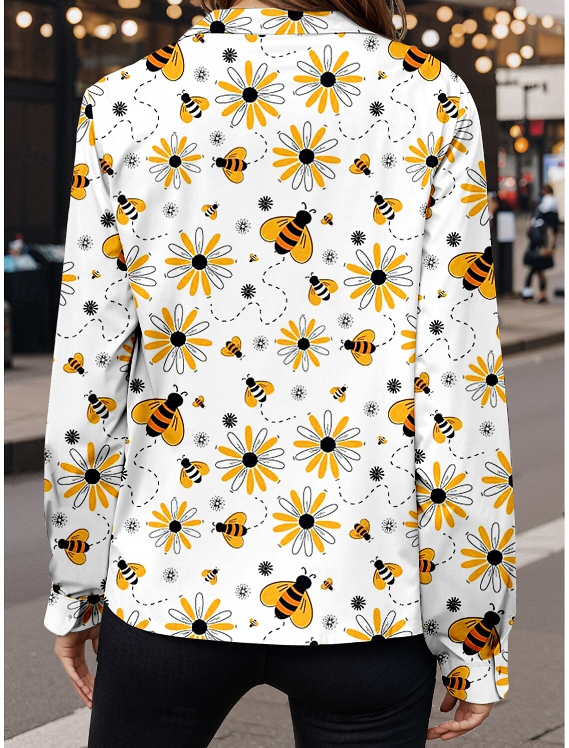 Women's Shirt Blouse Modern Casual Bee Regular Tops Long Sleeve Shirt Collar Buttons Print Regular Fit Work Daily Spring Fall