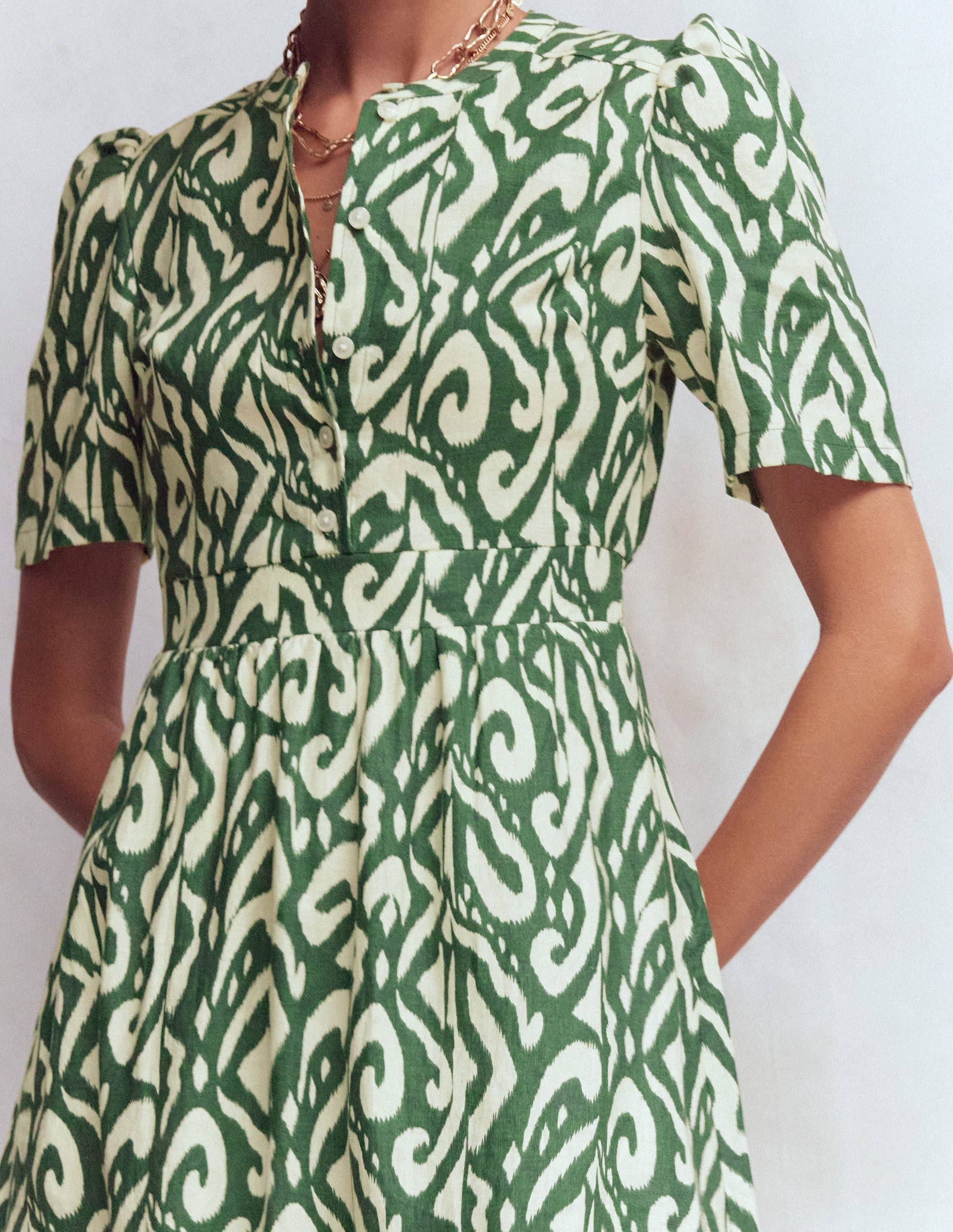 Ivy Placket Linen Midi Dress