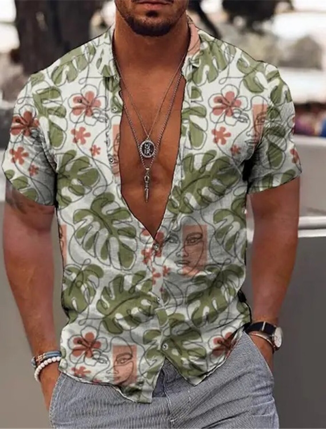 Men's Rainbow Geometric Pattern Pride Shirt Button Up Short Sleeve