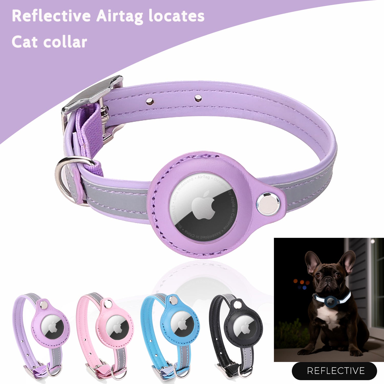 French Bulldog Frenchie Reflective Airtag Case Collar Practical Dog Gear