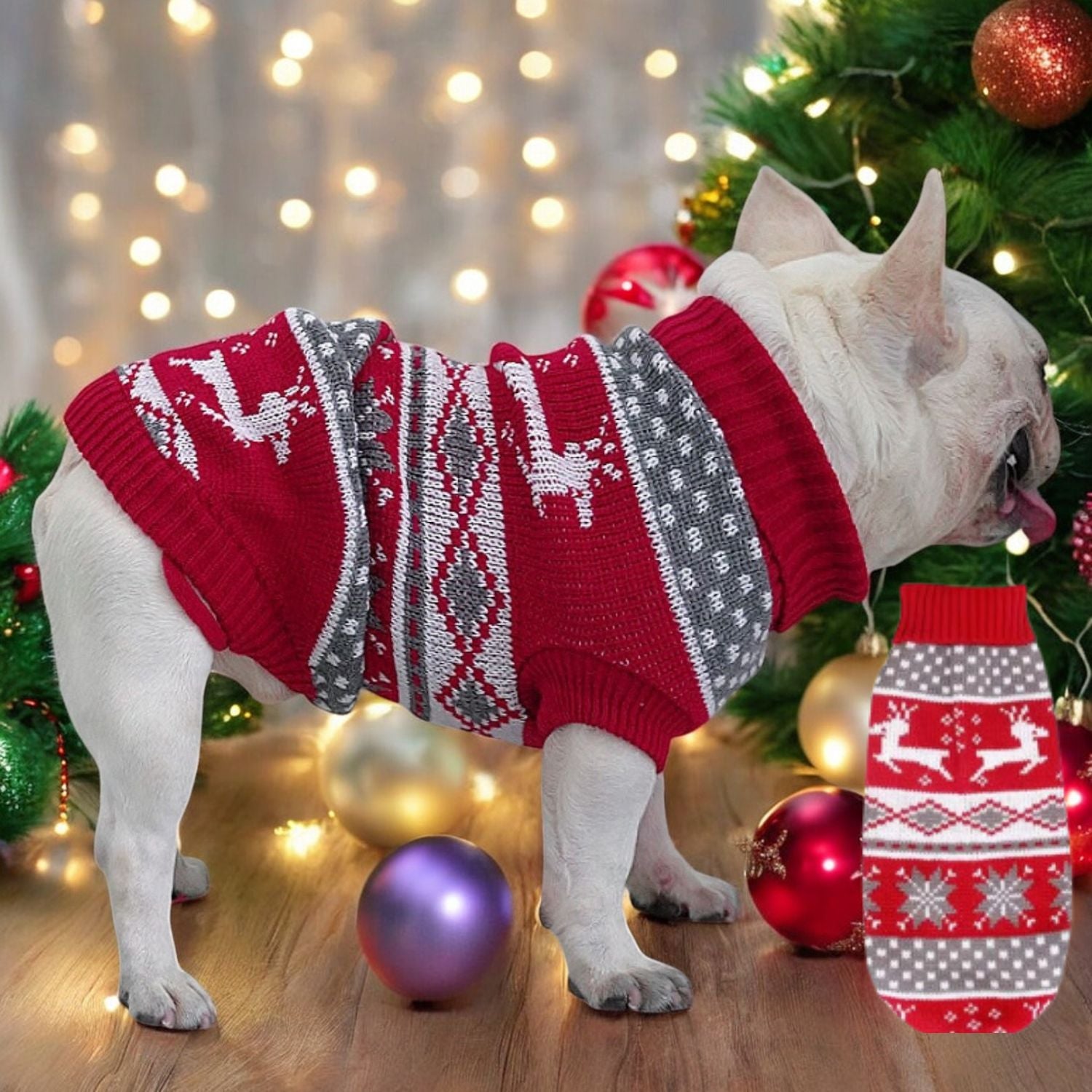 Bulldog Sweater – Festive Holiday Apparel For Frenchie Indoor Comfort