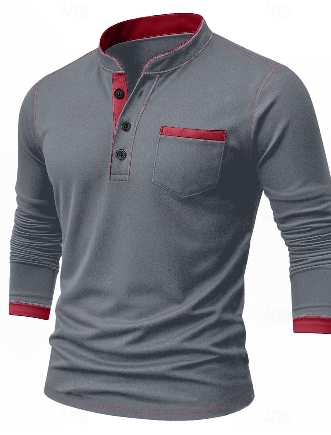 Men's Henley Shirt Tee Top Long Sleeve Solid Color Plain Fashion
