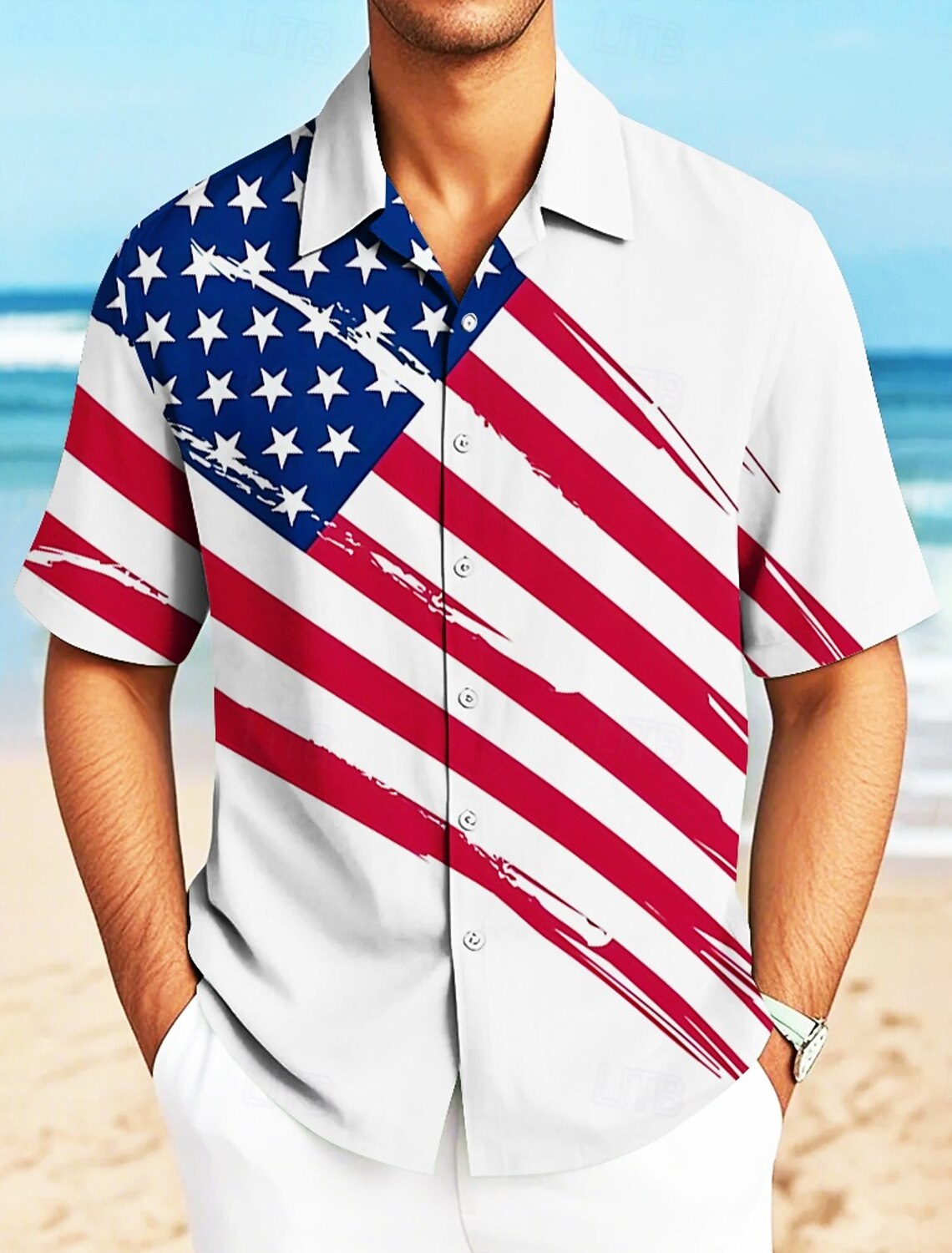 Independence Day Men's American US Flag Patriotic Shirt Casual Shirt Cuban Collar Shirt Short Sleeve Army Militray Holiday Streetwear Summer Spring Stand Collar Camp