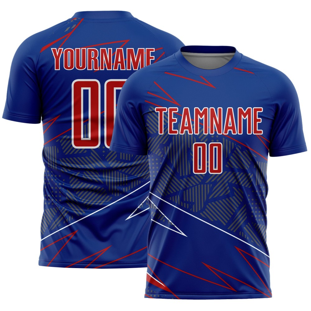 Jersey Custom Soccer Red-White Royal Sports Uniform Lines Sublimation