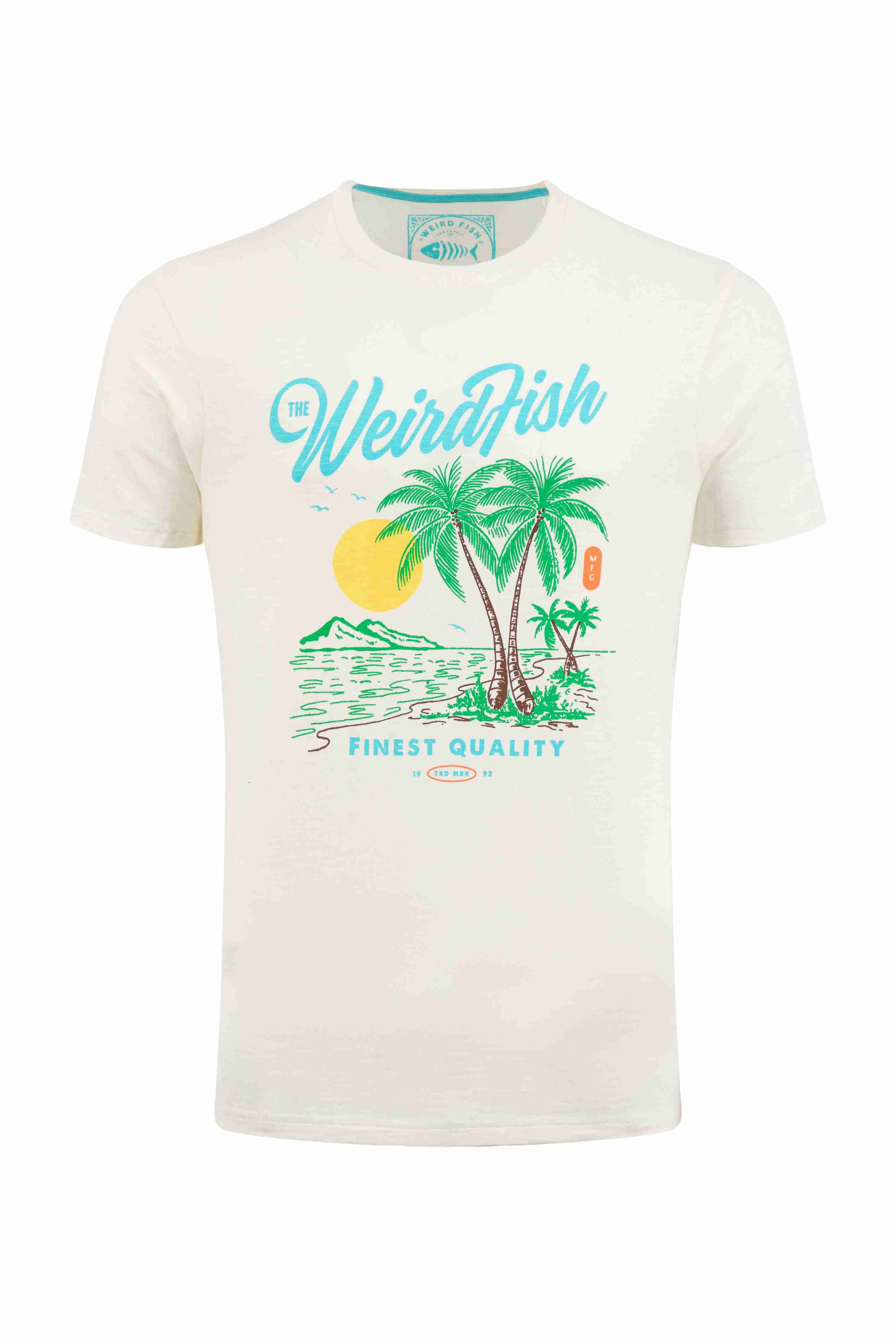 Palm Island Front Print Graphic T-Shirt Dusty White