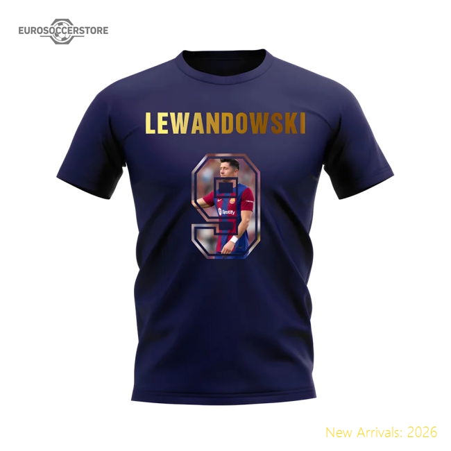 Luxury Robert Lewandowski Name And Number Barca T-shirt (navy)