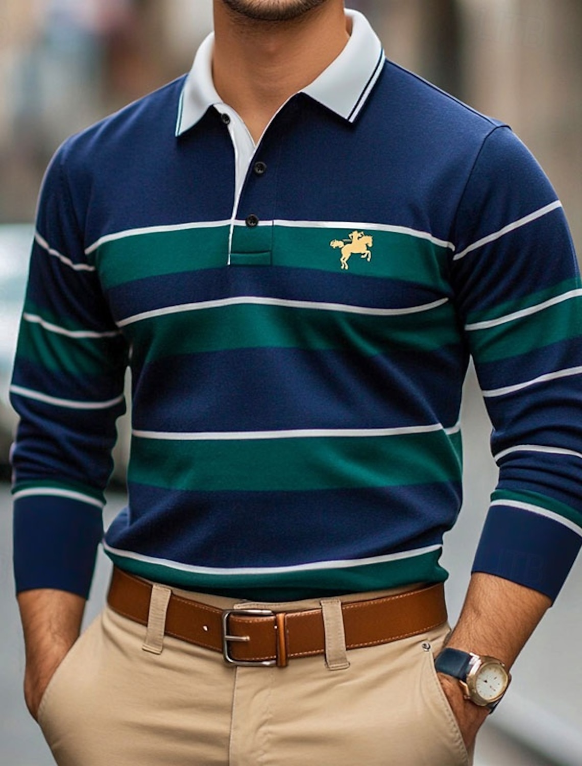 Men's Solid Color Rugby Polo Shirts Golf Polos Long Sleeve Lapel