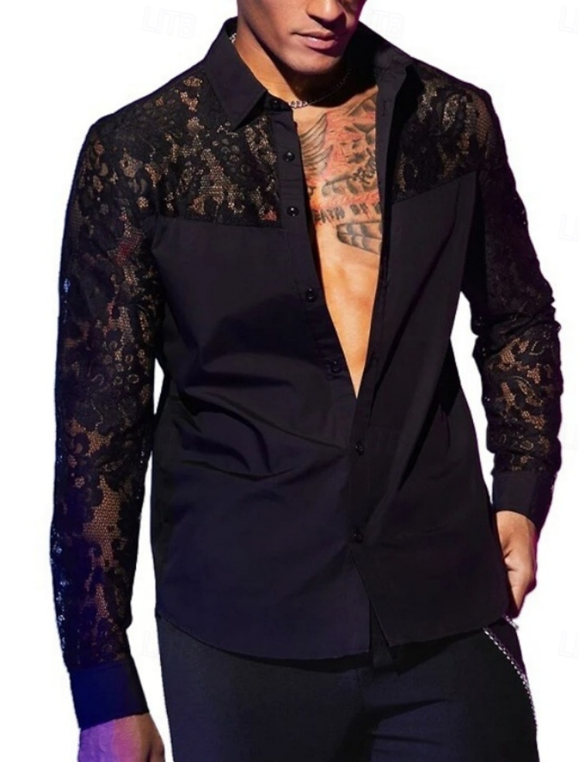 Men's Shirt Casual Shirt Button Up Shirt Jacquard Shirt Black White Long Sleeve Plain Floral Shirt Collar Casual Daily Lace Clothing Apparel Elegant Fashion Casual