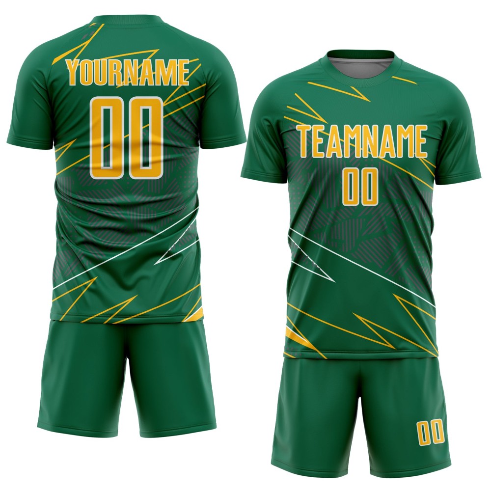 Soccer Sports Green Lines Custom Uniform Kelly Gold-White Sublimation Jersey