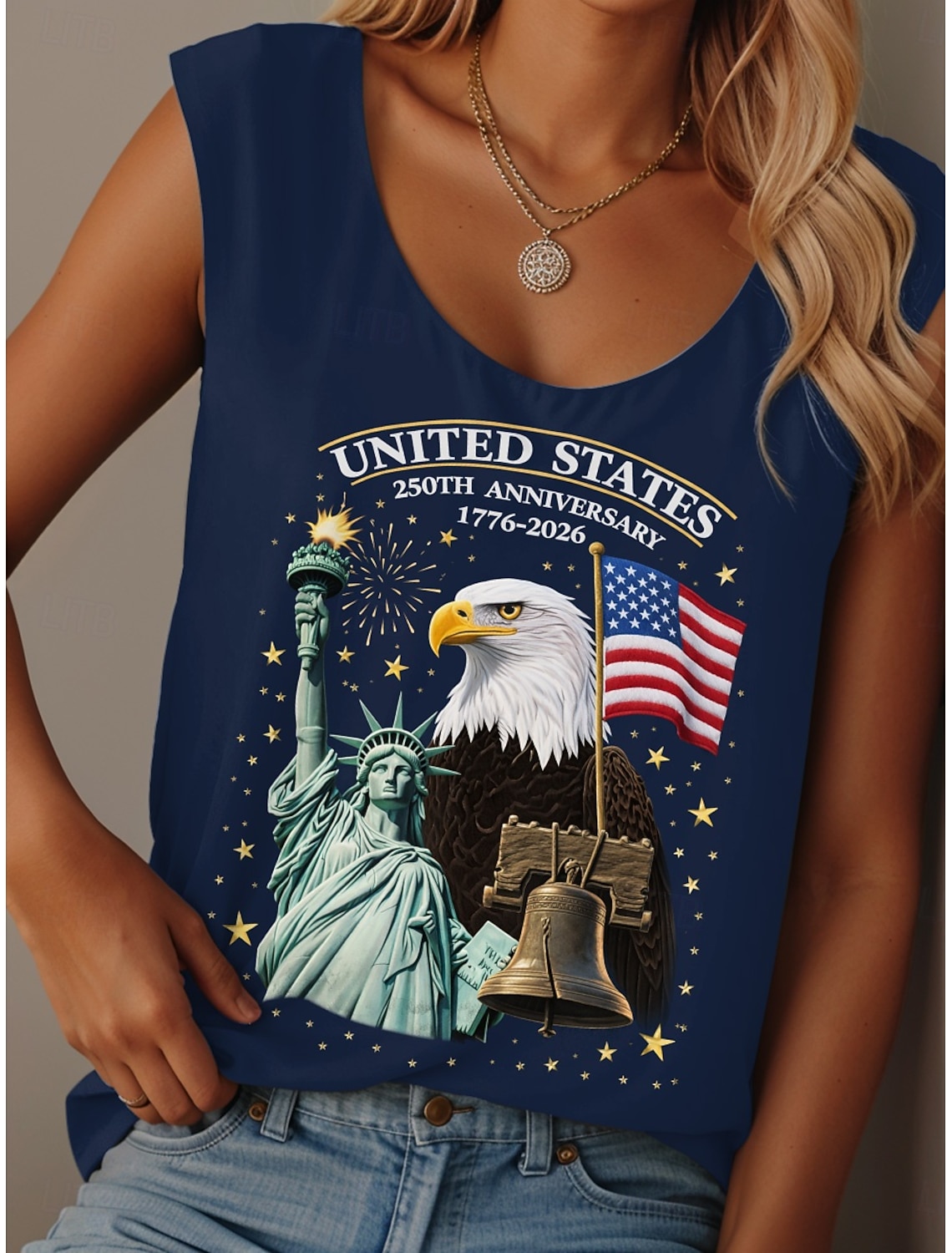 Independence Day American Anniversary Patriotic Women's T Shirt Graphic Flag Flag Casual Sleeveless Crew Neck Regular Tops Daily Print Blue Black White Red Summer Spring Drunk