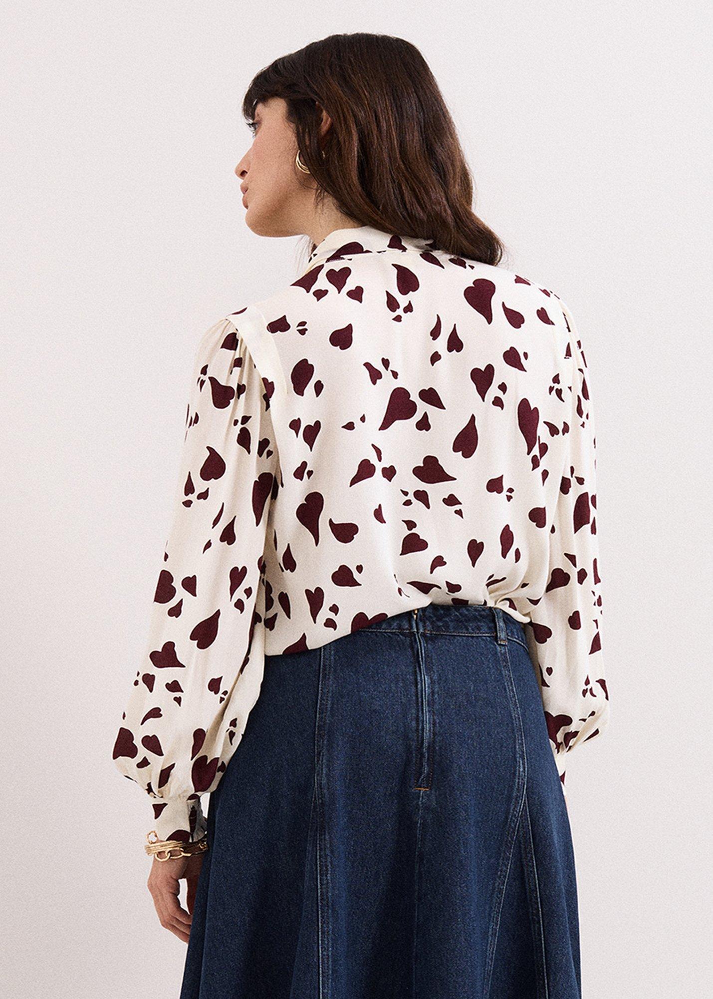 Paloma Heart Print Tie Neck Blouse
