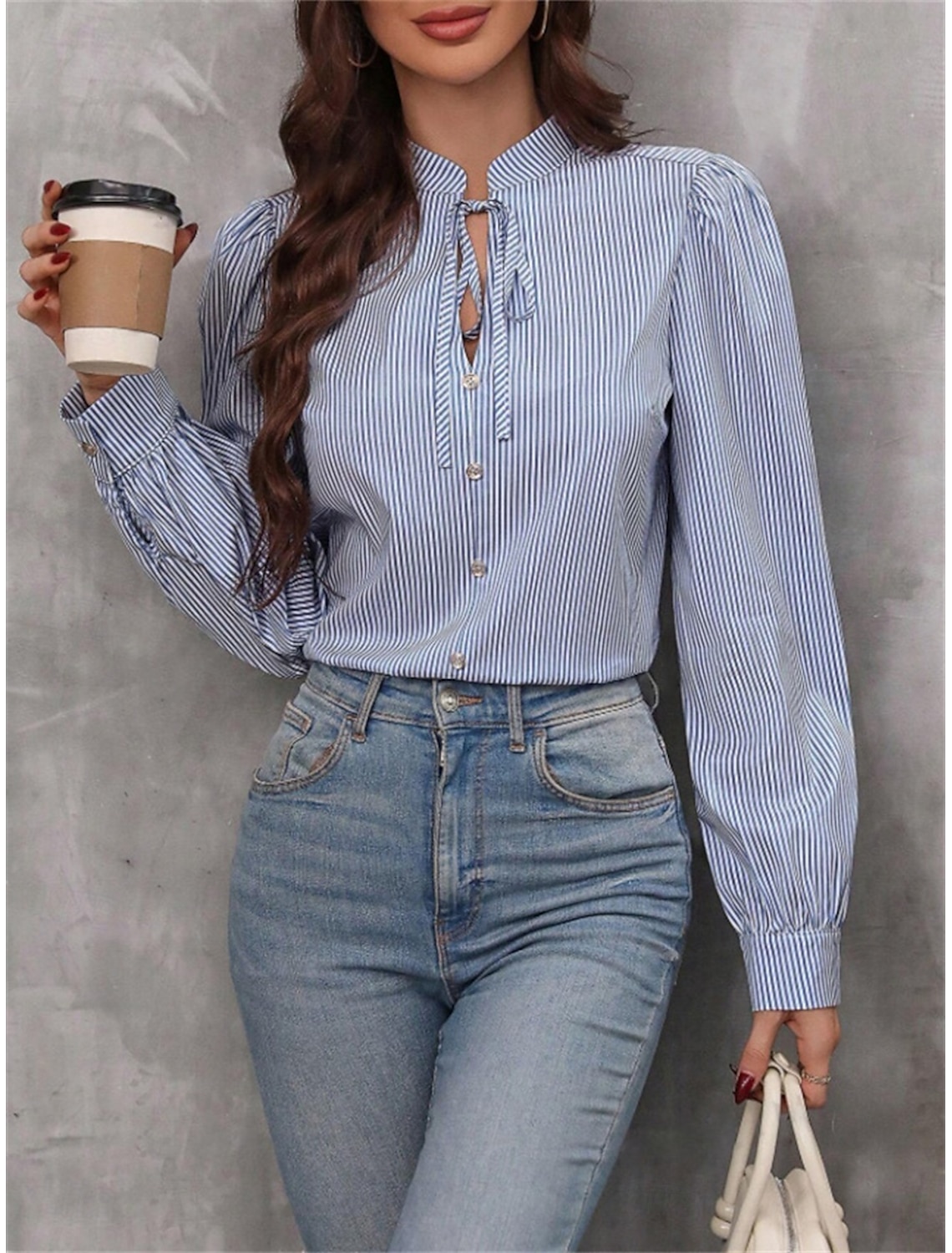 Women's Shirt Blouse Stylish Casual Striped Regular Tops Long Sleeve V Neck Patchwork Regular Fit Work Daily Going out Summer Spring Fall