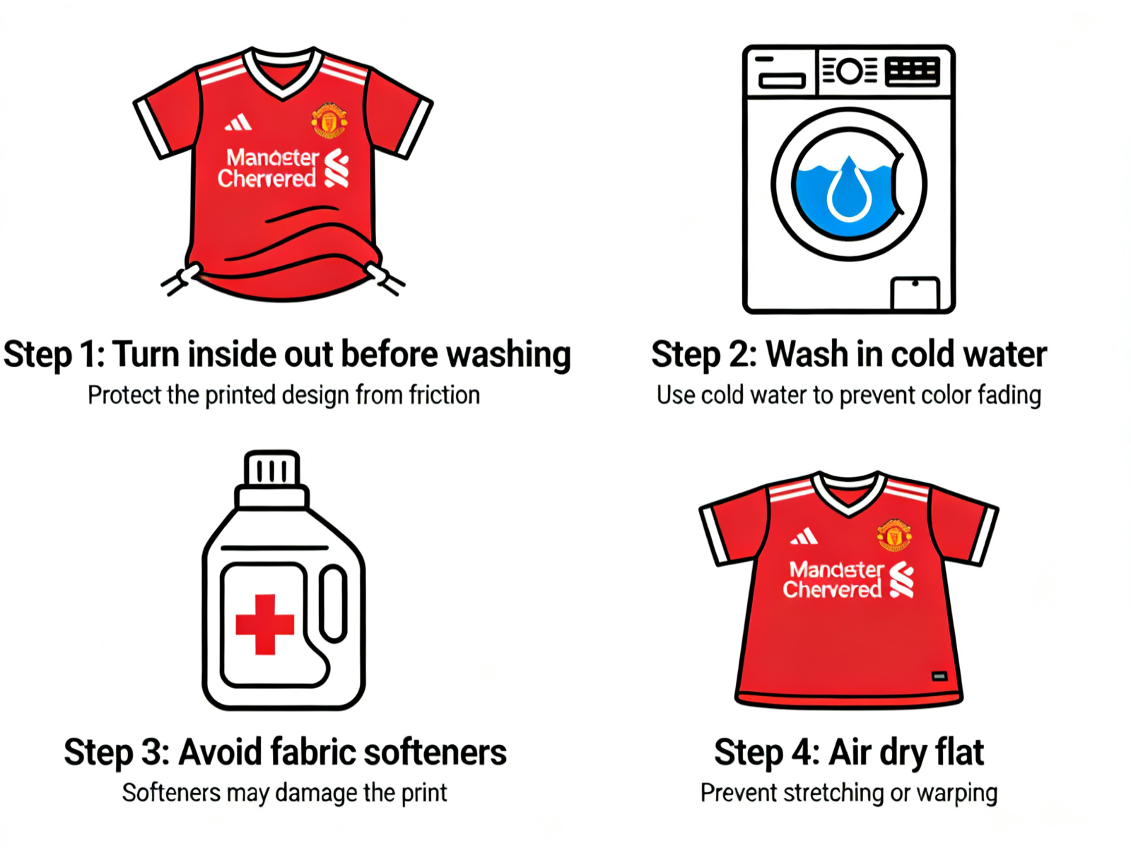 Short video tutorial/GIF showing the proper way to wash and care for a printed kids' jersey