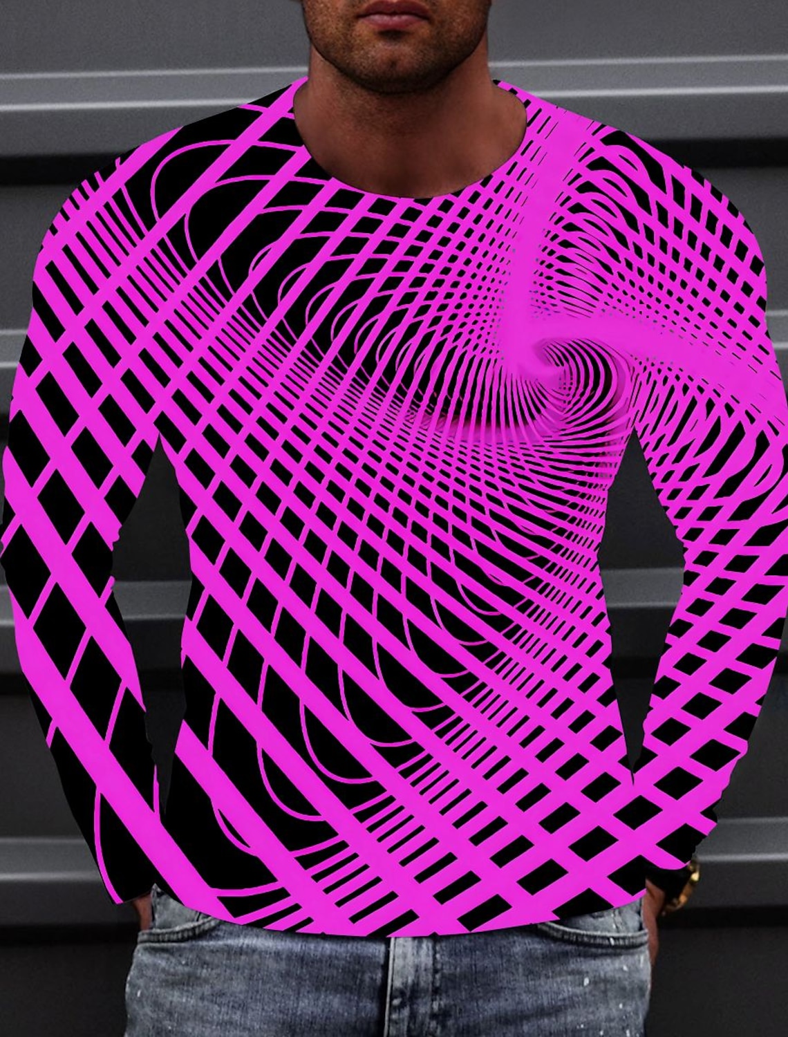 Men's Optical Illusion Graphic Prints T Shirt Long Sleeve 3D Print