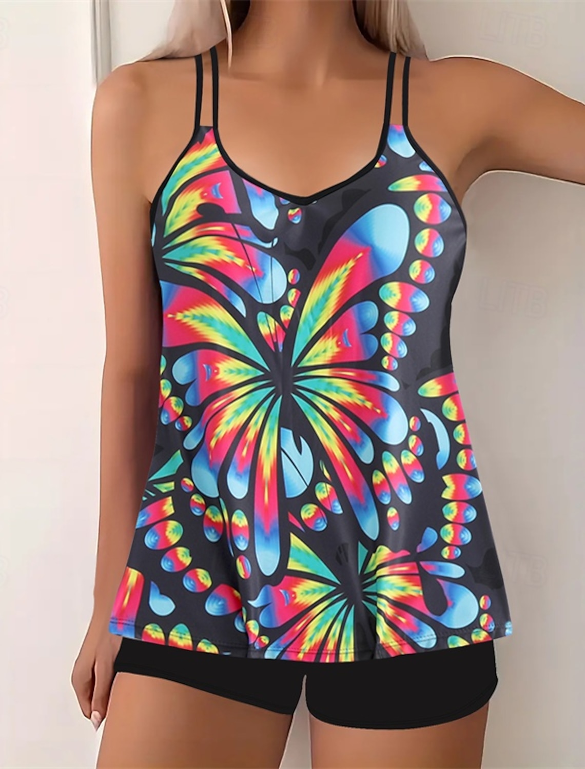 Women's Tankini Two Piece Swimsuit Racerback Swimwear Swimwear Blue Yellow Quick Dry Lightweight Breathable Sleeveless - Surfing Beach Swimming Summer Spring