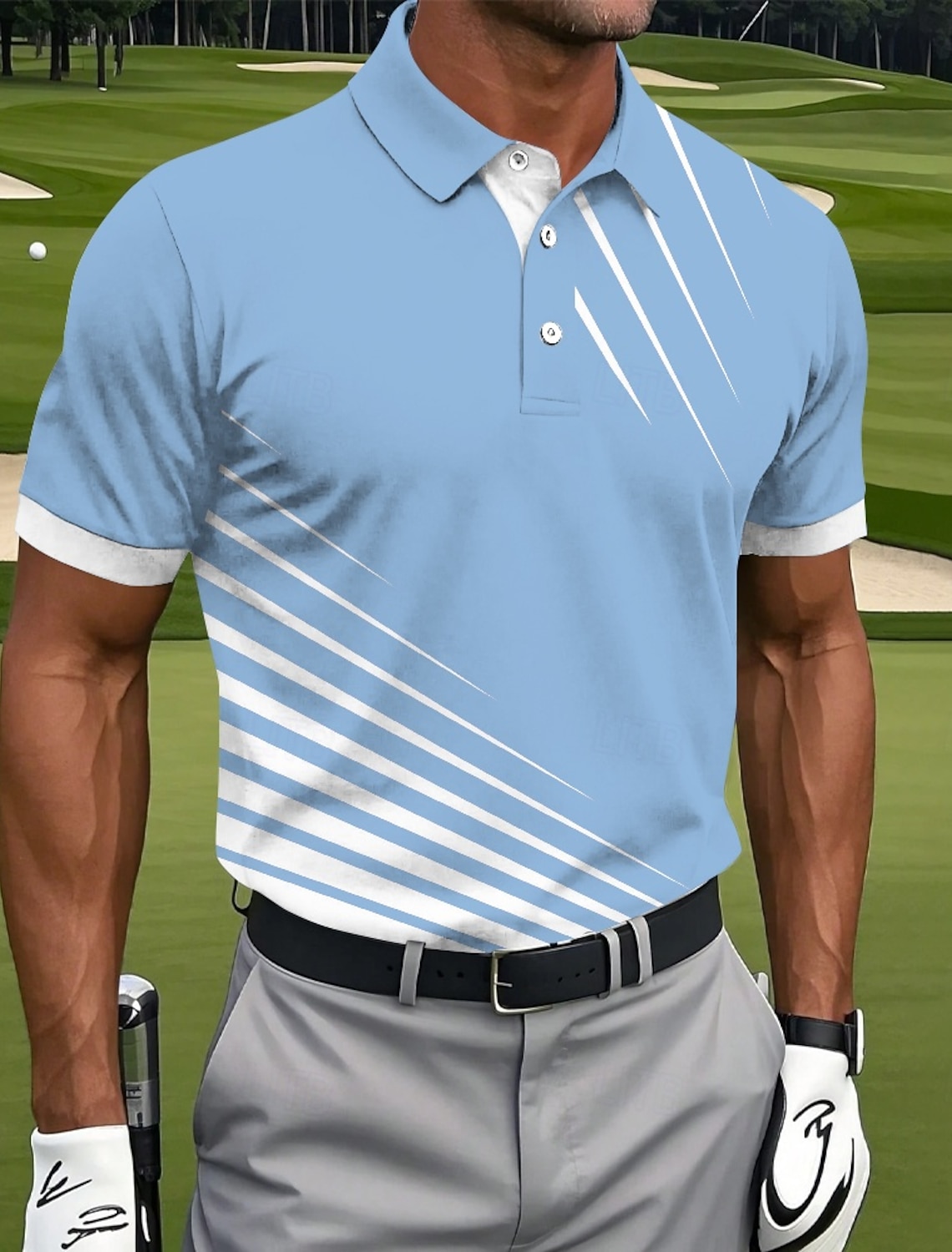 Men's Golf Line Polo Sports Polo Shirts Short Sleeve Polo Shirts Collared Shirts Casual Athleisure Buttons Summer Blue Black White