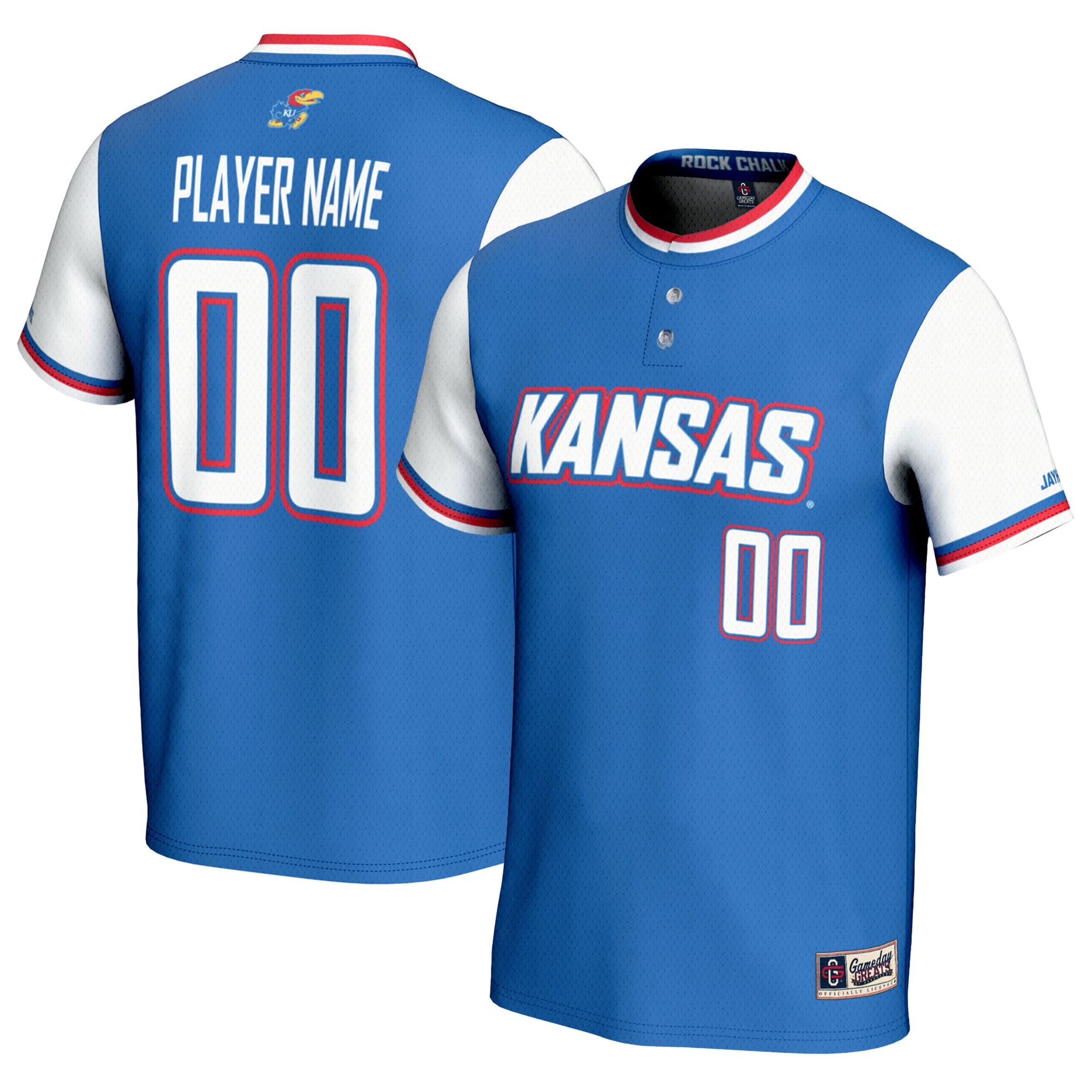 Kansas Jayhawks GameDay Greats Youth NIL Pick-A-Player Lightweight Softball Jersey - Royal