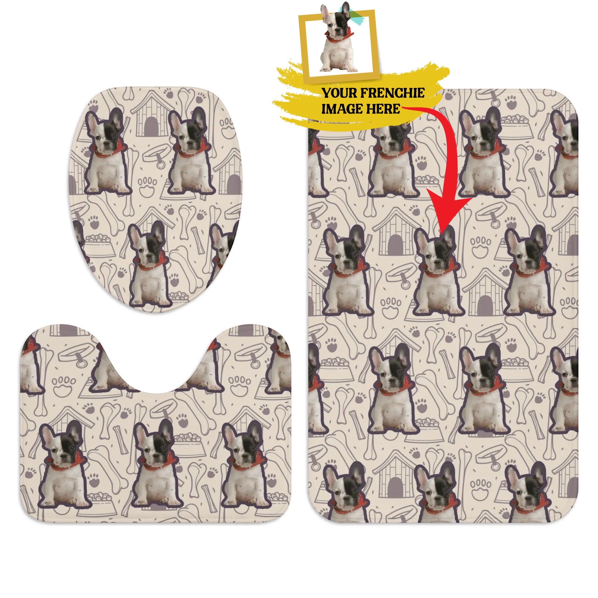 French Bulldog Personalized Bathroom Set With Your Frenchie’s Image Durable Dog Item