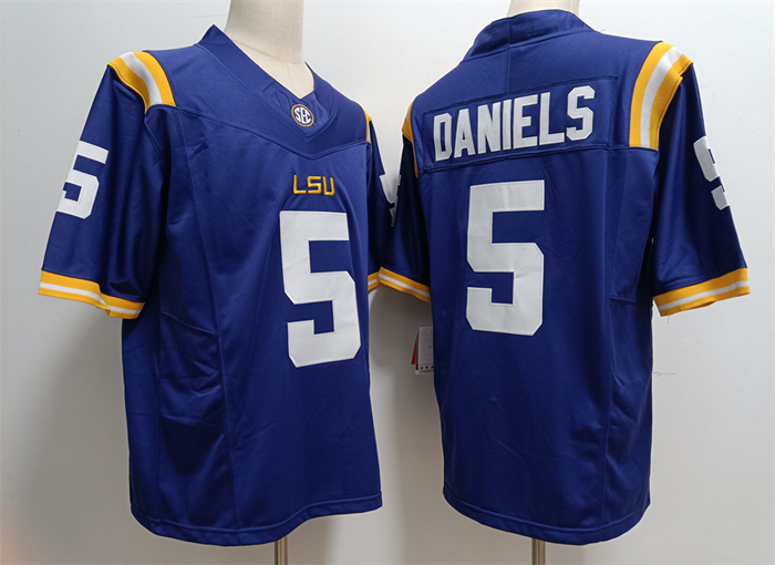 match worn Men's LSU LA Tigers Jayden Daniels #5 Blue 2024 Football