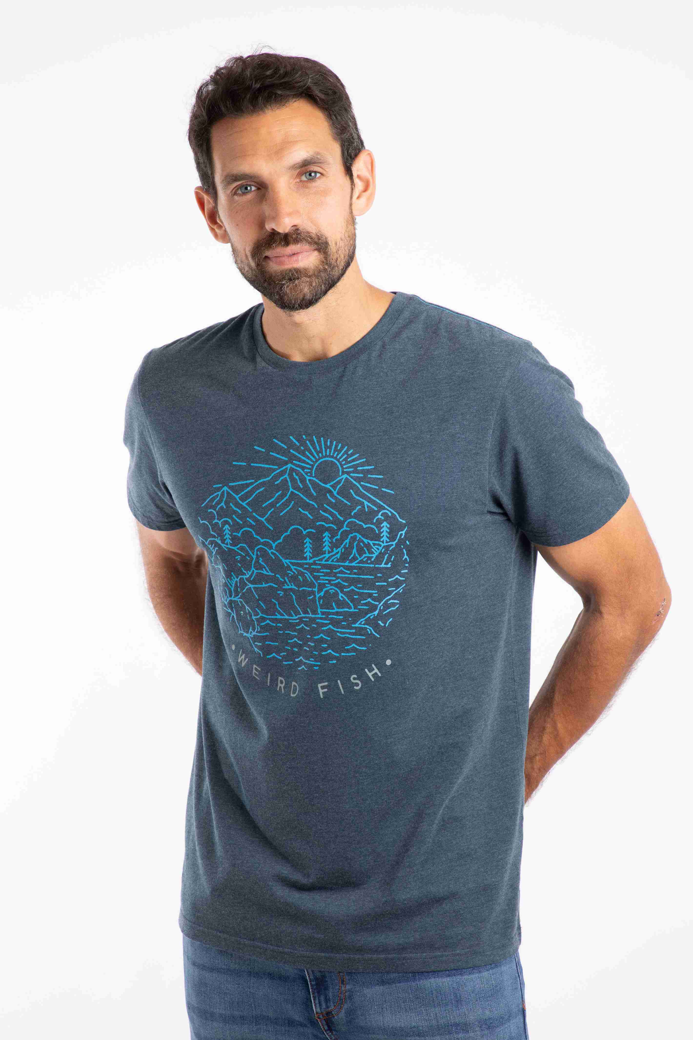 Lakes and Peaks Front Print Graphic T-Shirt Navy