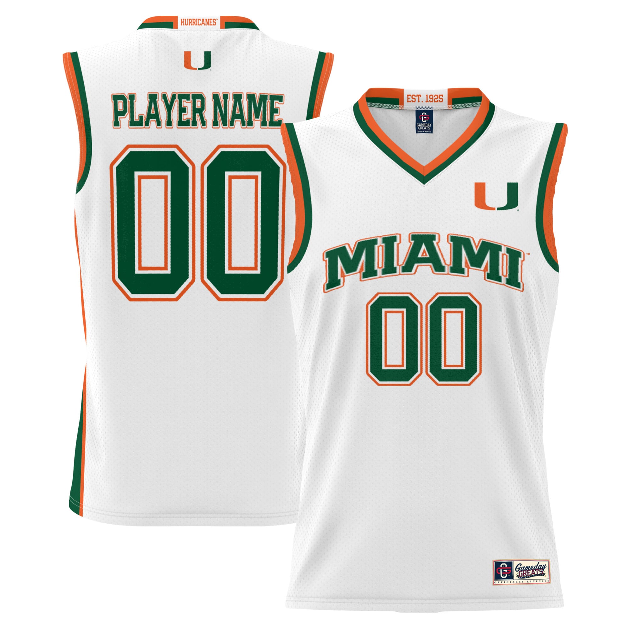 Miami Hurricanes GameDay Greats NIL Pick-A-Player Lightweight Men's Basketball Jersey - White