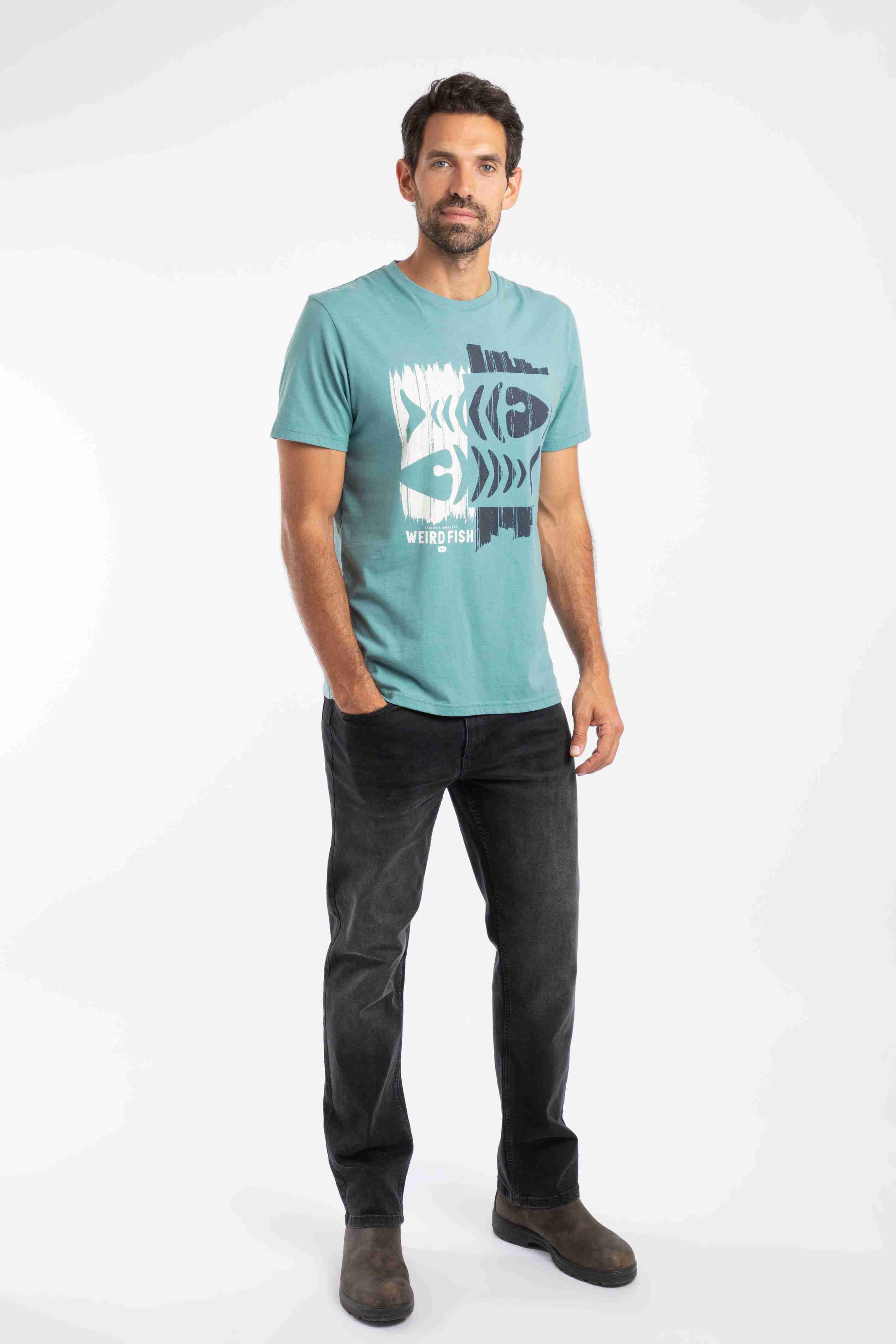 Double Fish Front Print Graphic T-Shirt Smoked Blue