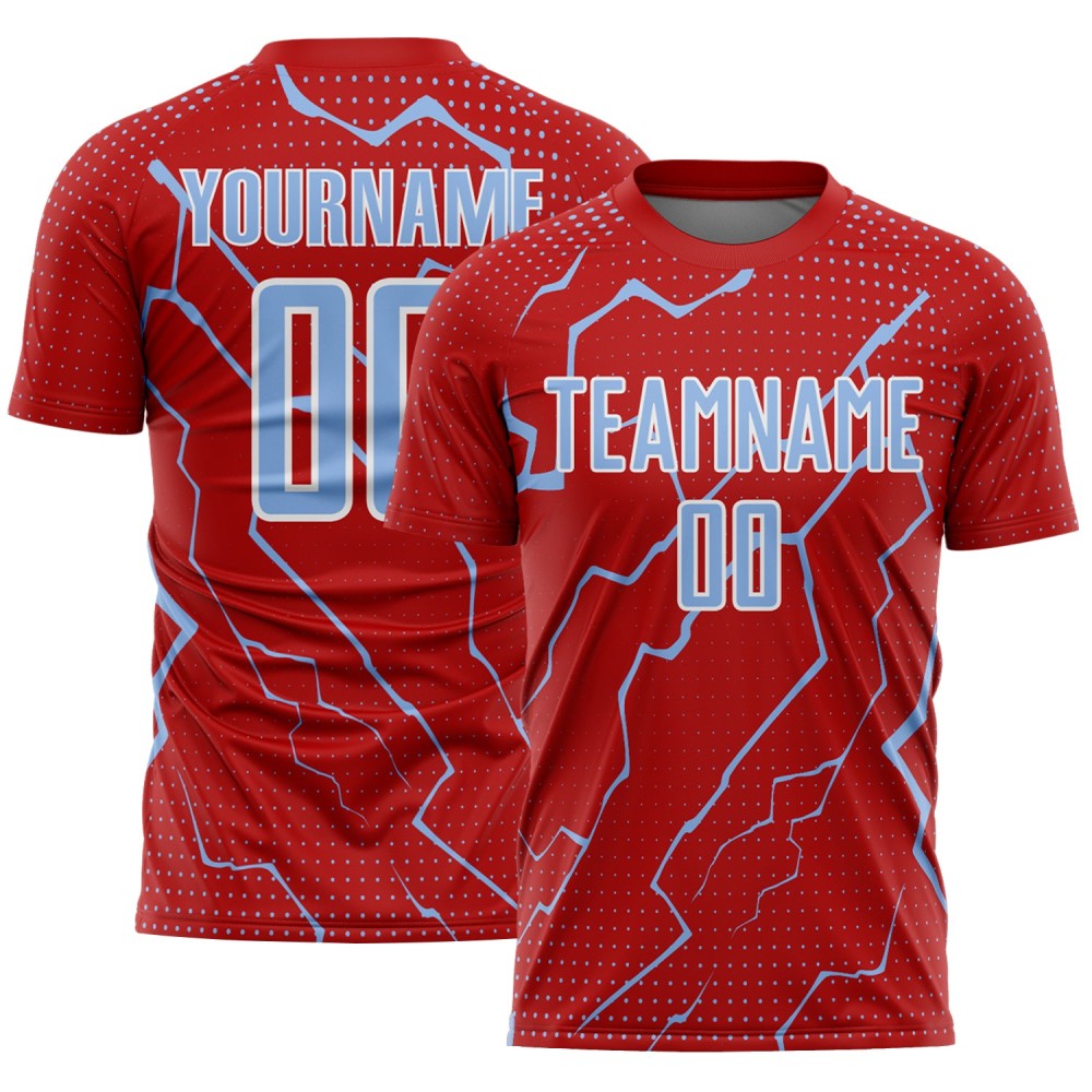 Soccer Red Light Sports Blue-White Uniform Custom Jersey Sublimation Lightning