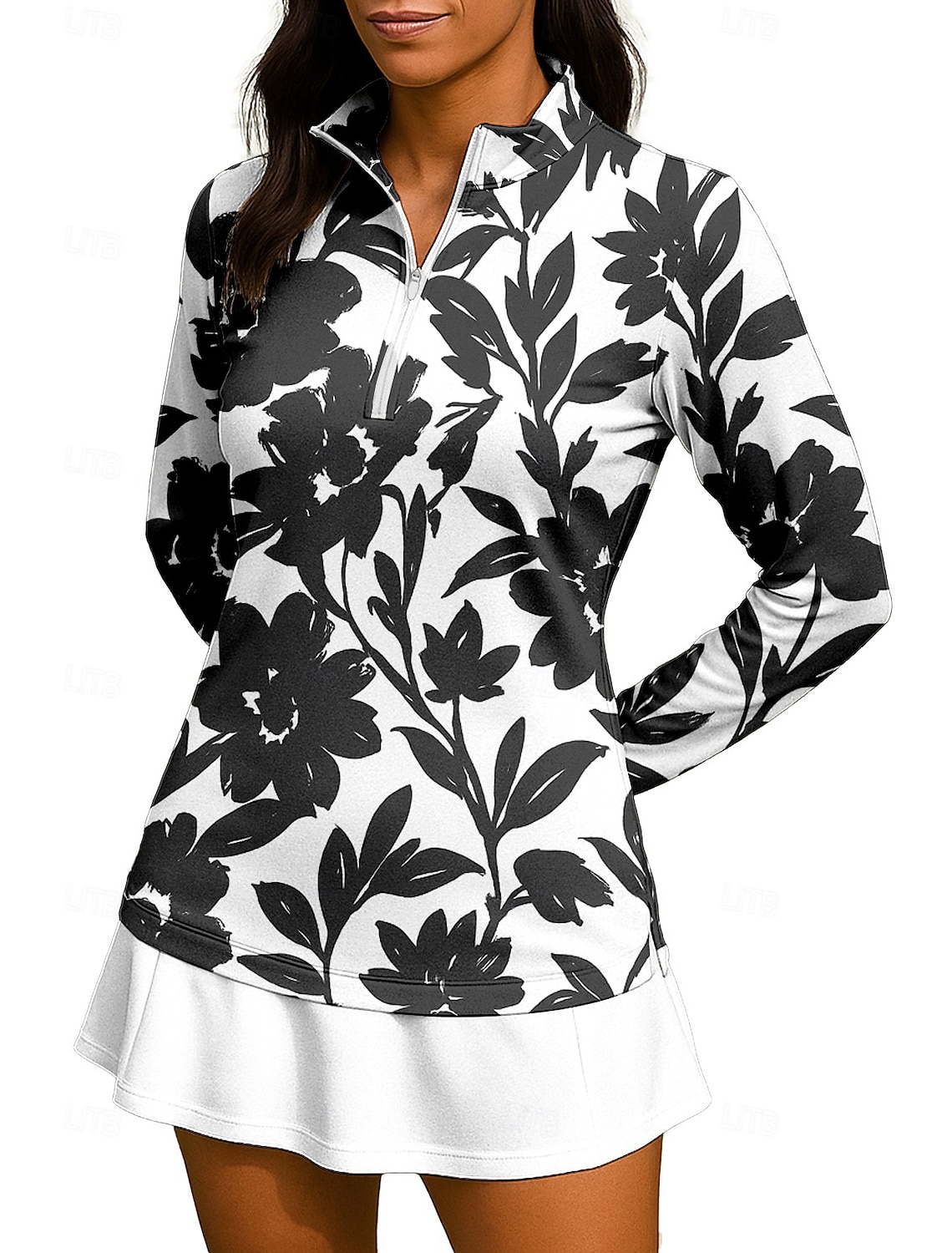 Women's Floral Shirt Sport Shirt Golf Polo Shirt Tennis Shirt Long Sleeve Zipper Floral UPF50+ UV Resistant High Elasticity Moisture Wicking Breathable Volleyball Tennis Golf Stand Collar Zip Collar