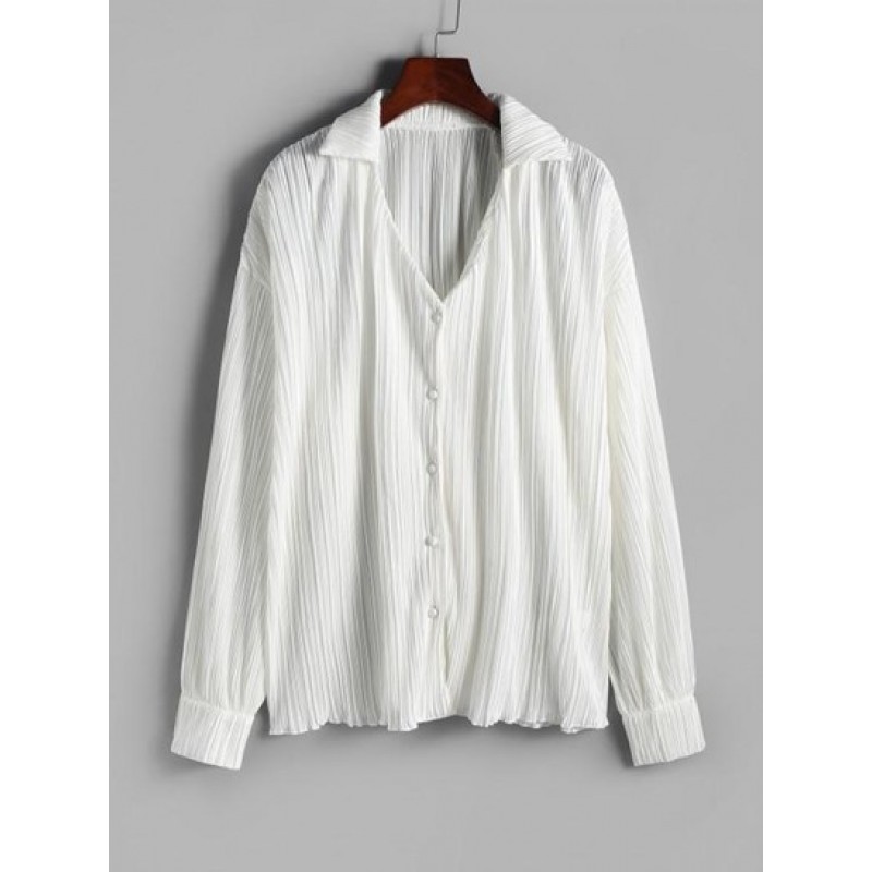 Plisse V Notched Drop Shoulder Shirt UC0775
