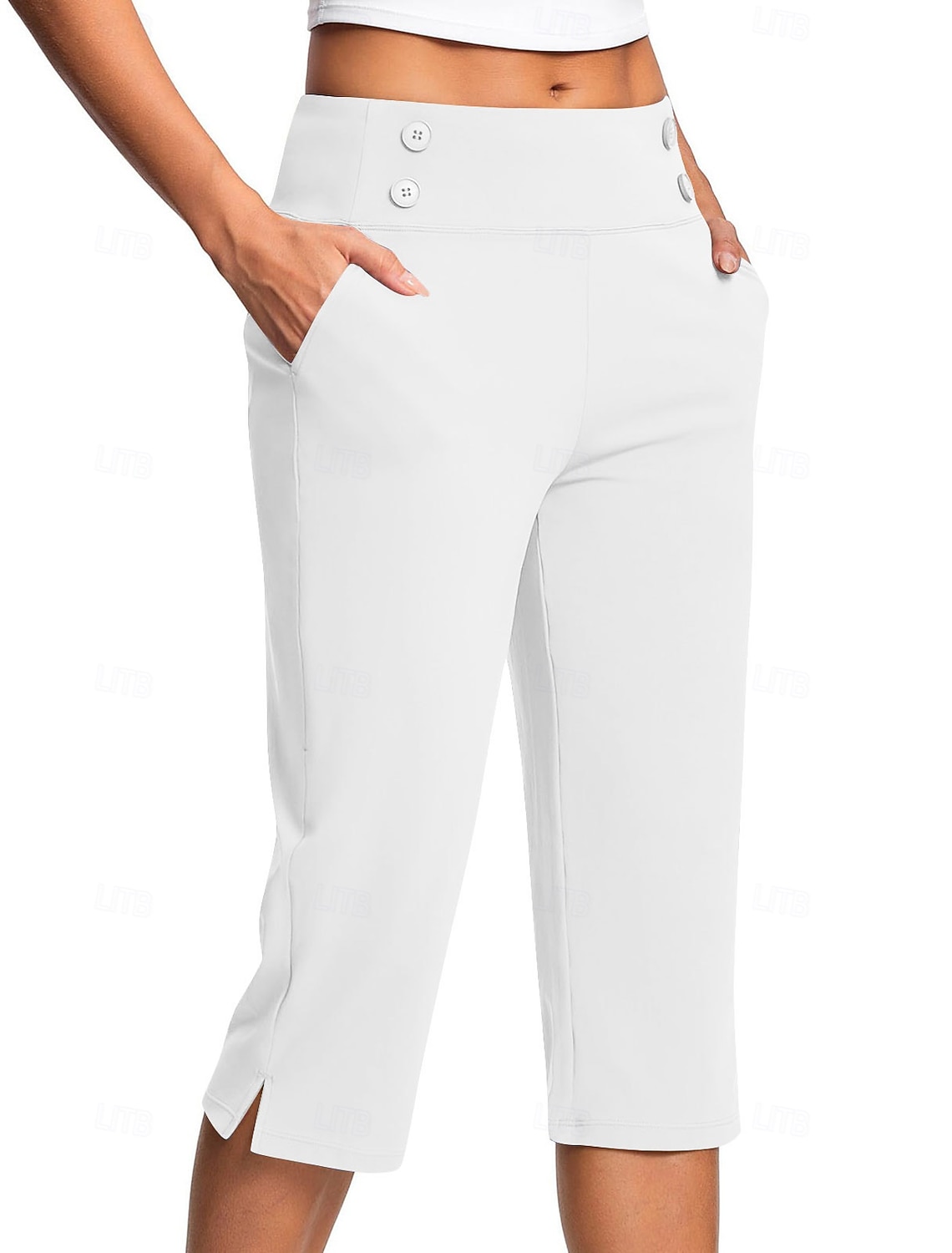 Women's Slacks Cozy Leggings Casual Athletic Calf-Length Natural Plain Side Pockets Split Comfy Breathable Yoga Casual Daily Black White Navy Blue Ocean Blue Spring Fall Regular Fit