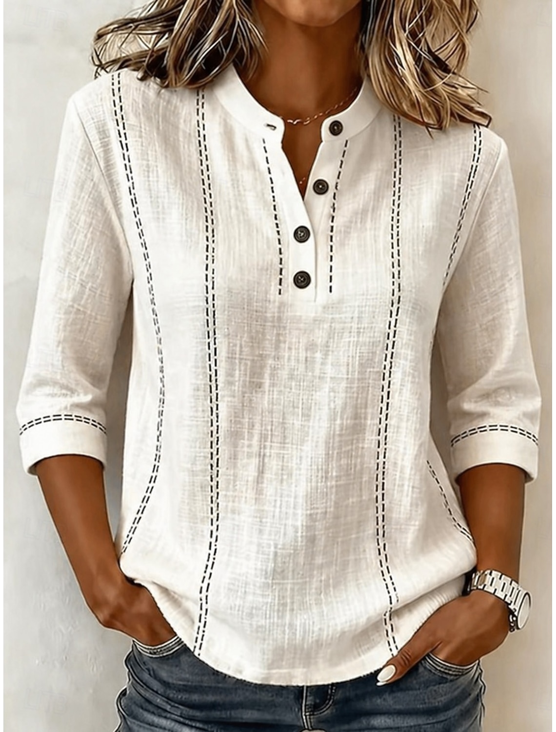Women's Shirt Vacation Vintage Daily Stand Collar Long Tops Casual Daily Work Blue Pink Beige Summer Spring
