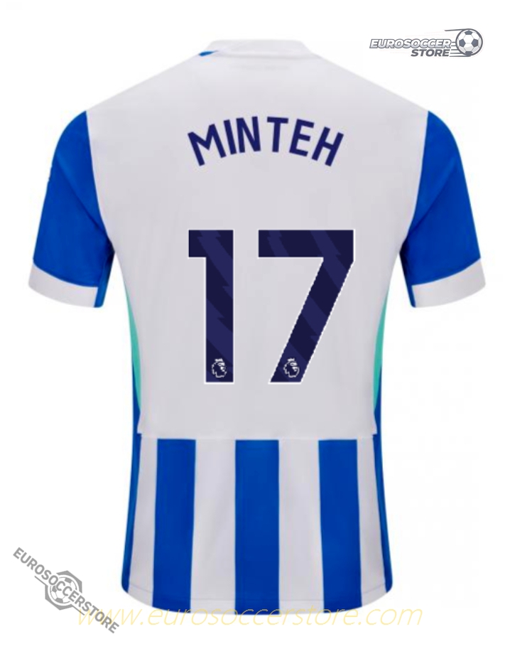Brighton Hove Albion's 25-26 Home Jersey featuring MINTEH with the number 17