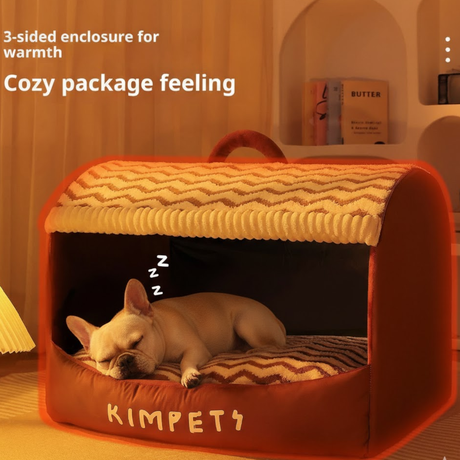 Snuglo Frenchie Cozy Cave Bed – Thickened Covered Dog House with Removable Cushion