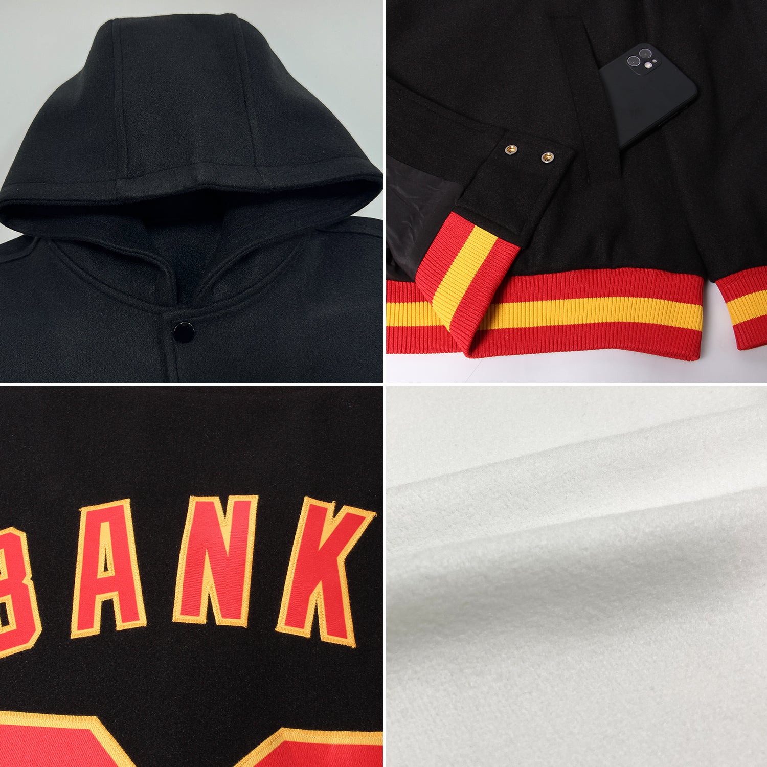 Custom White Red-Kelly Green Bomber Full-Snap Varsity Letterman Two Tone Hoodie Jacket