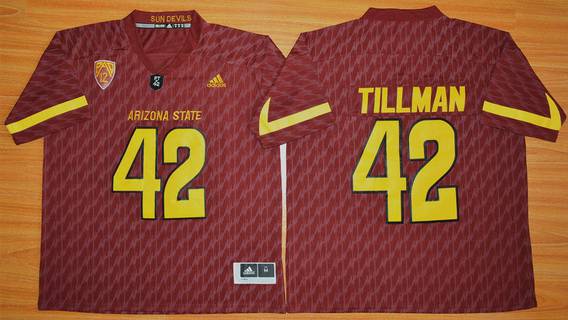 Men's None Pat Tillman #42 premium Red 2015 college football Jersey