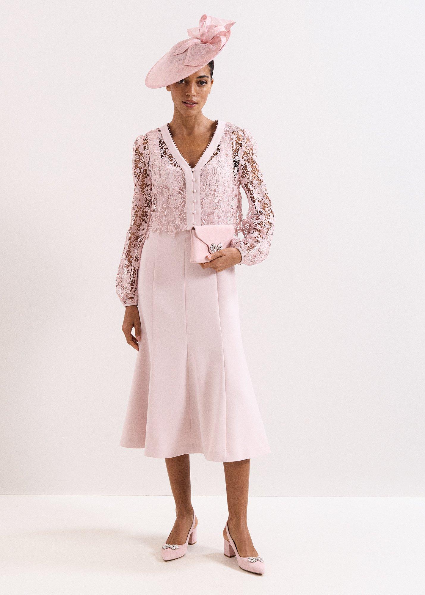 Petite Ayumi Pink Lace Top Midi Dress