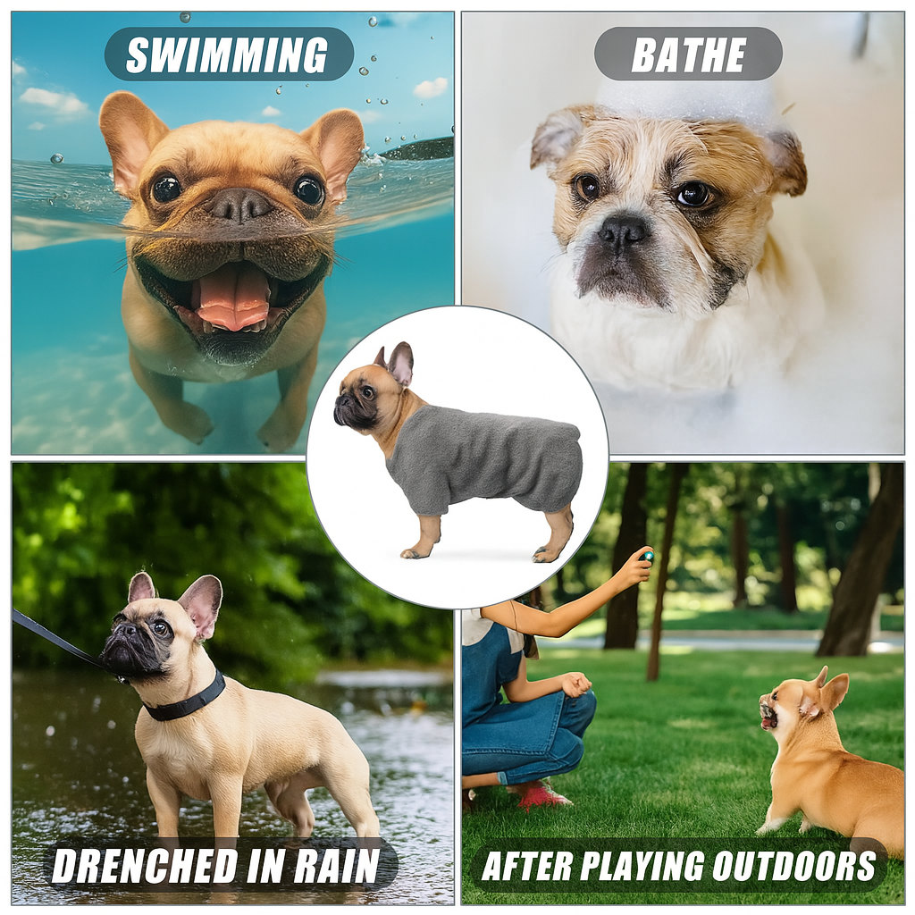 Bulldog Drying Coat – Absorbent Soft Microfiber Dog Bathrobe Pet Gear