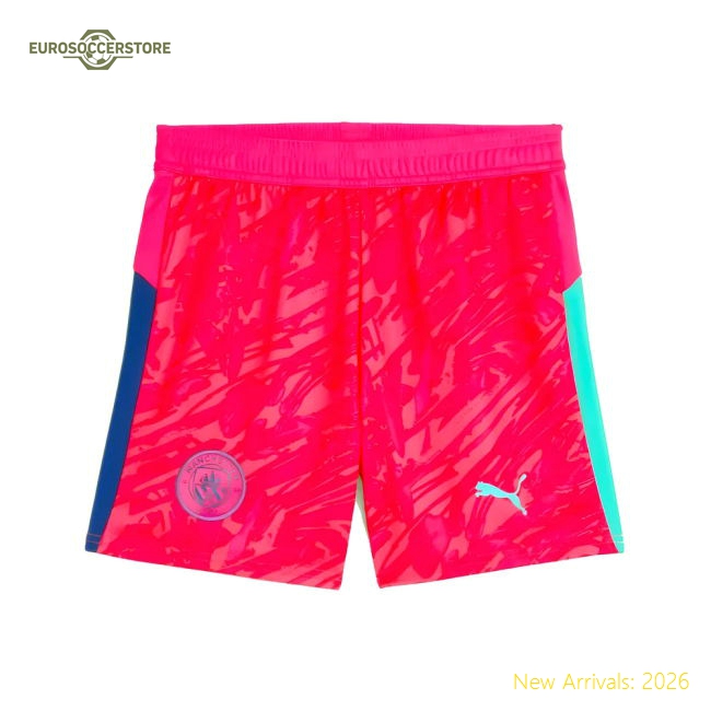 2025-2026 Man City Goalkeeper Home Shorts (Pink) - Kids