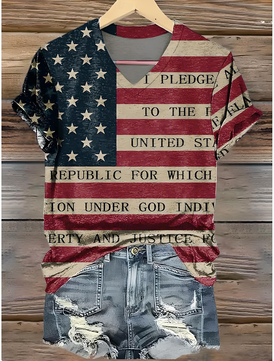 Independence Day Patriotic Women's T Shirt Graphic Flag Vintage Stylish Classic Short Sleeve V Neck Regular Tops Daily Print White Summer Spring